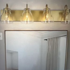 2 Sets Of Modern Gold Bathroom Vanity Light Clear Glass wall - 4 Light